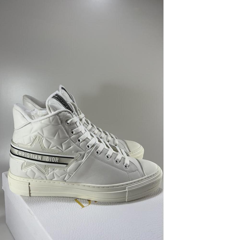 Walk N Dior Star High top Leather Lace Up White Quilted Sneakers E601